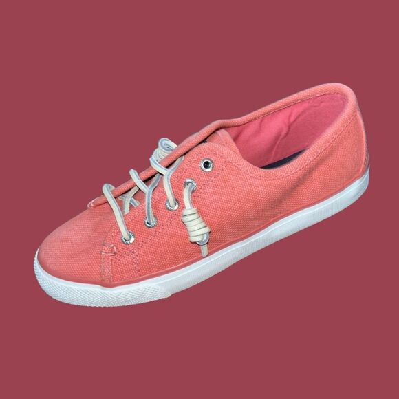 NWOB Sperry Women's Crest Vibe Linen Sneaker Washed Salmon Size 6.5 - Picture 2 of 7